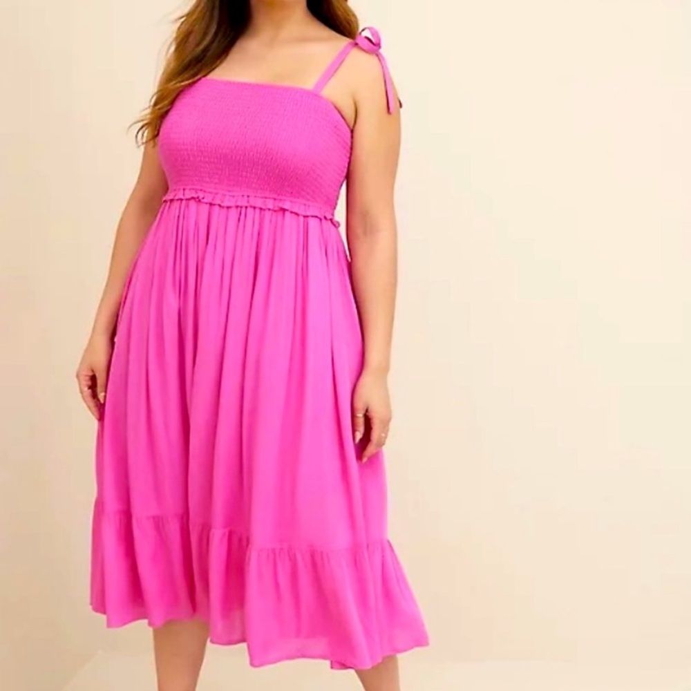 Torrid Midi Smock Challis Dress with tie straps